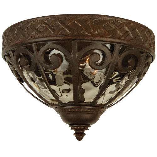 Craftmade 14" Flush Mount Exterior Light in Aged Bronze with Champagne Hammered Glass