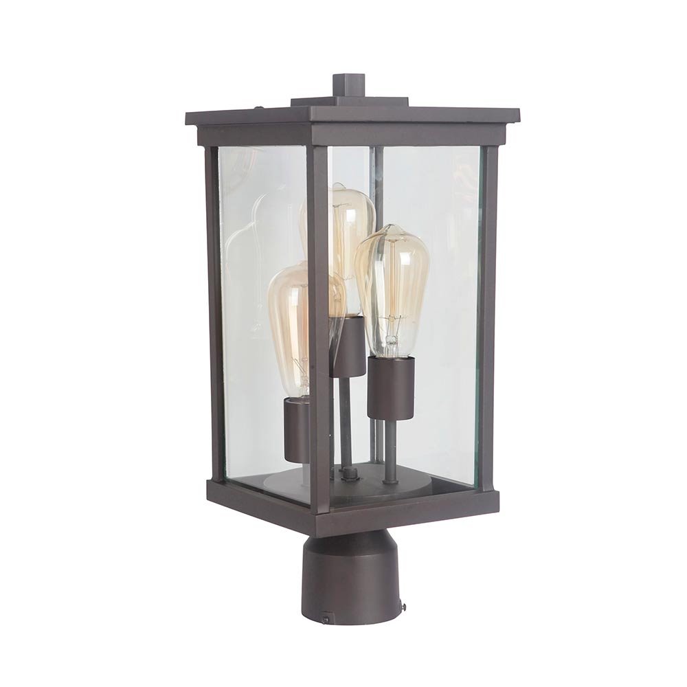 Craftmade 3 Light Large Post Mount in Oiled Bronze with Clear Beveled Glass
