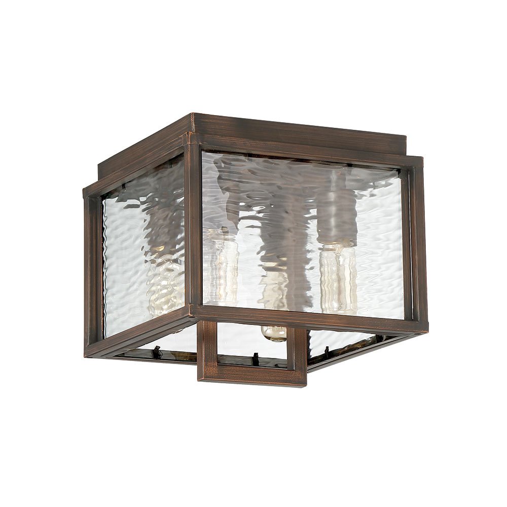 Craftmade Cubic 4 Light Large Flushmount in Aged Bronze Brushed with Clear Water Glass