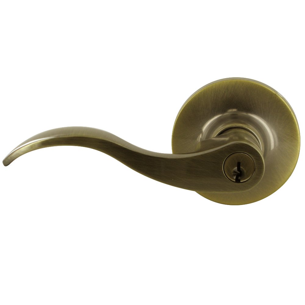 Deltana Keyed Left Handed Entry Door Lever in Antique Brass