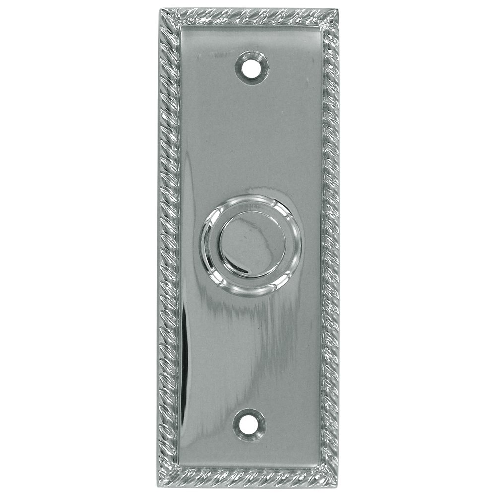 Deltana Solid Brass Rectangular Rope Bell Button in Polished Chrome