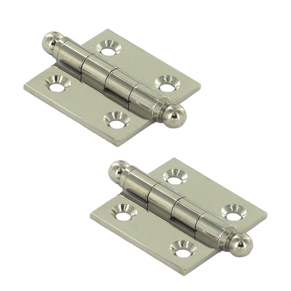 Deltana Solid Brass 1 1/2" x 1 1/2" Mortise Cabinet Hinge with Ball Tips (Sold as a Pair) in Polished Nickel