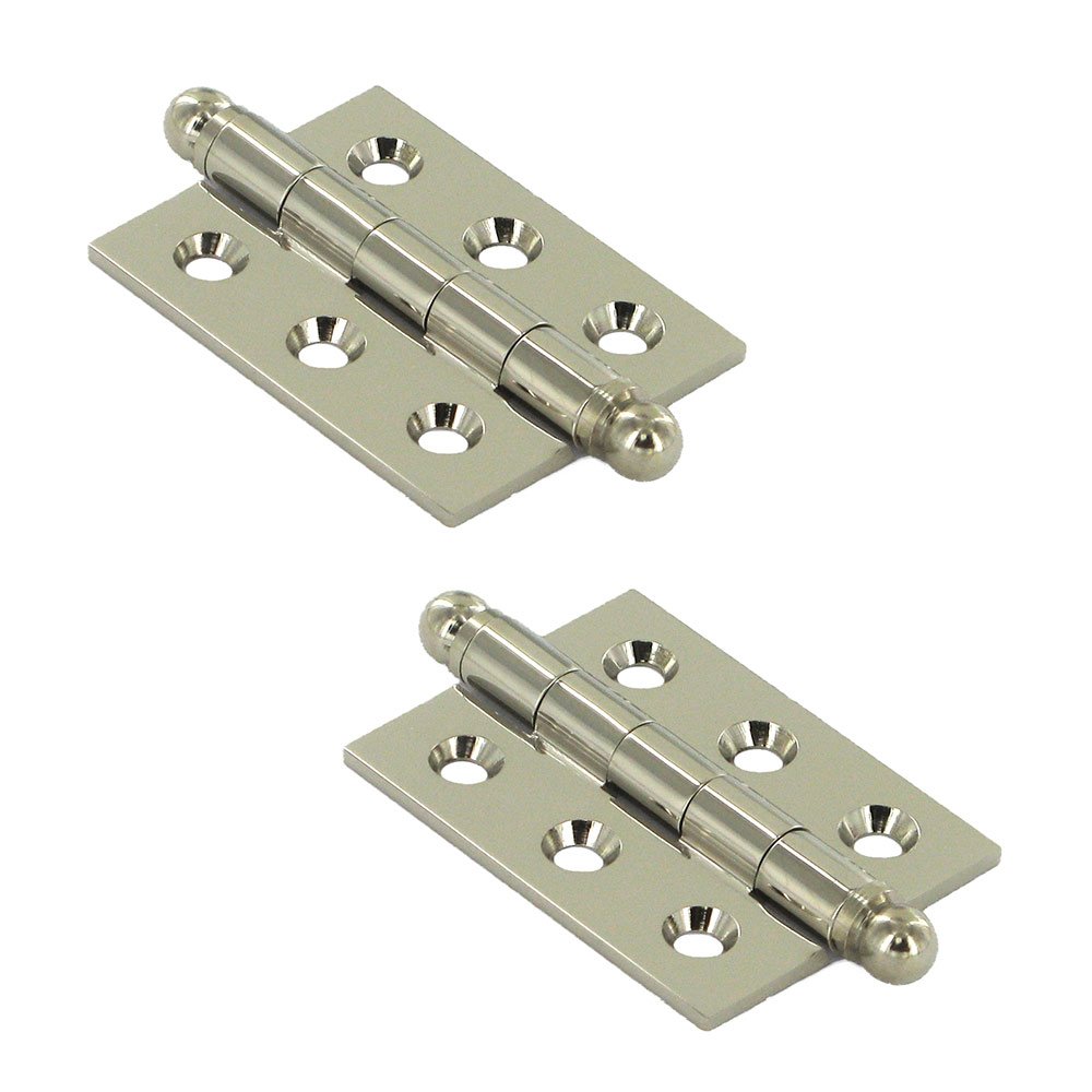 Deltana Solid Brass 2" x 1 1/2" Mortise Cabinet Hinge with Ball Tips (Sold as a Pair) in Polished Nickel