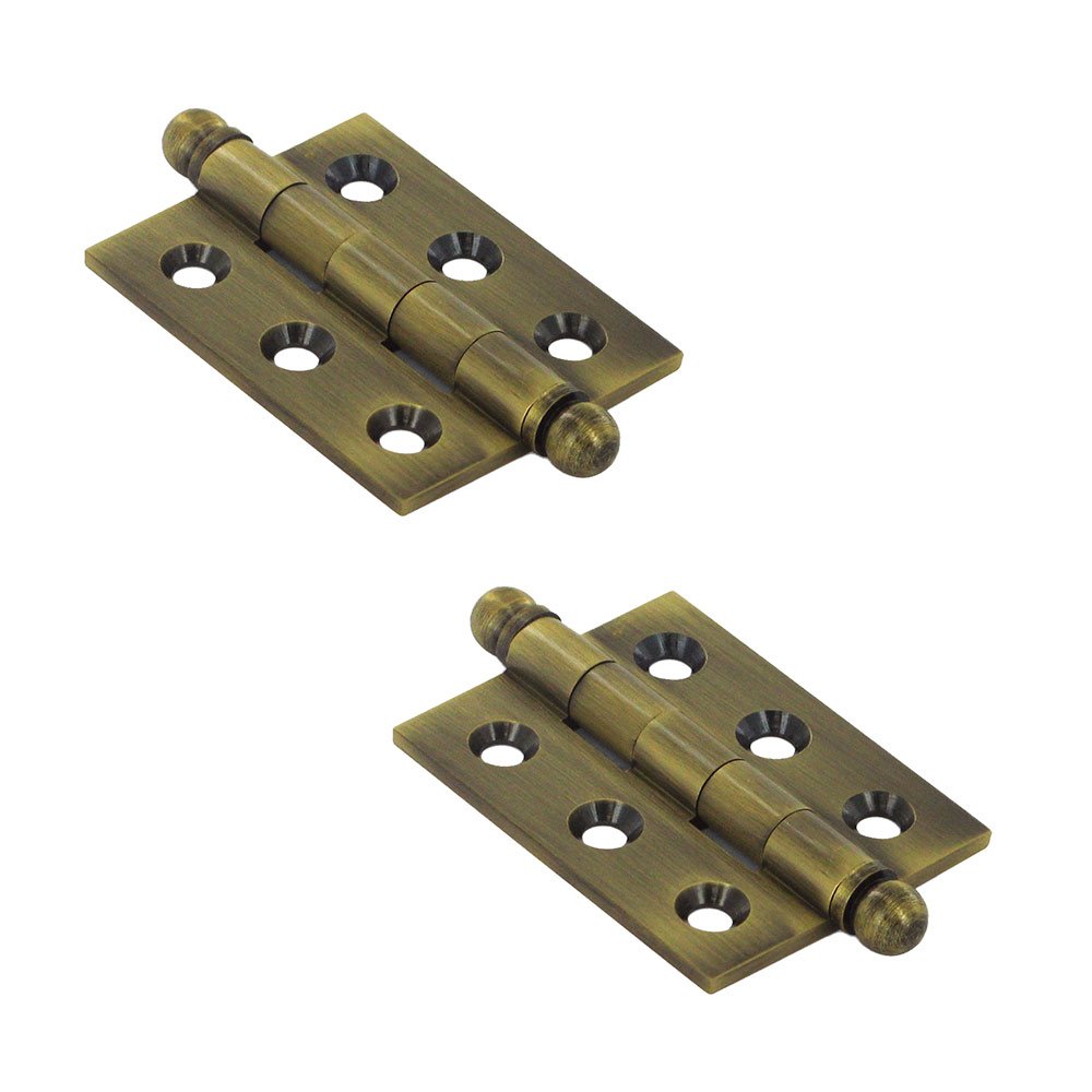 Deltana Solid Brass 2" x 1 1/2" Mortise Cabinet Hinge with Ball Tips (Sold as a Pair) in Antique Brass