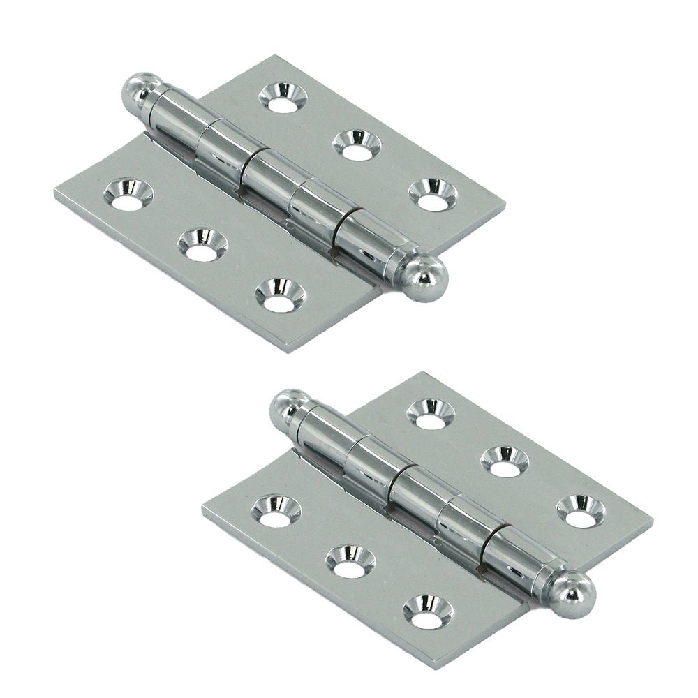 Deltana Solid Brass 2" x 2" Mortise Cabinet Hinge with Ball Tips (Sold as a Pair) in Polished Chrome