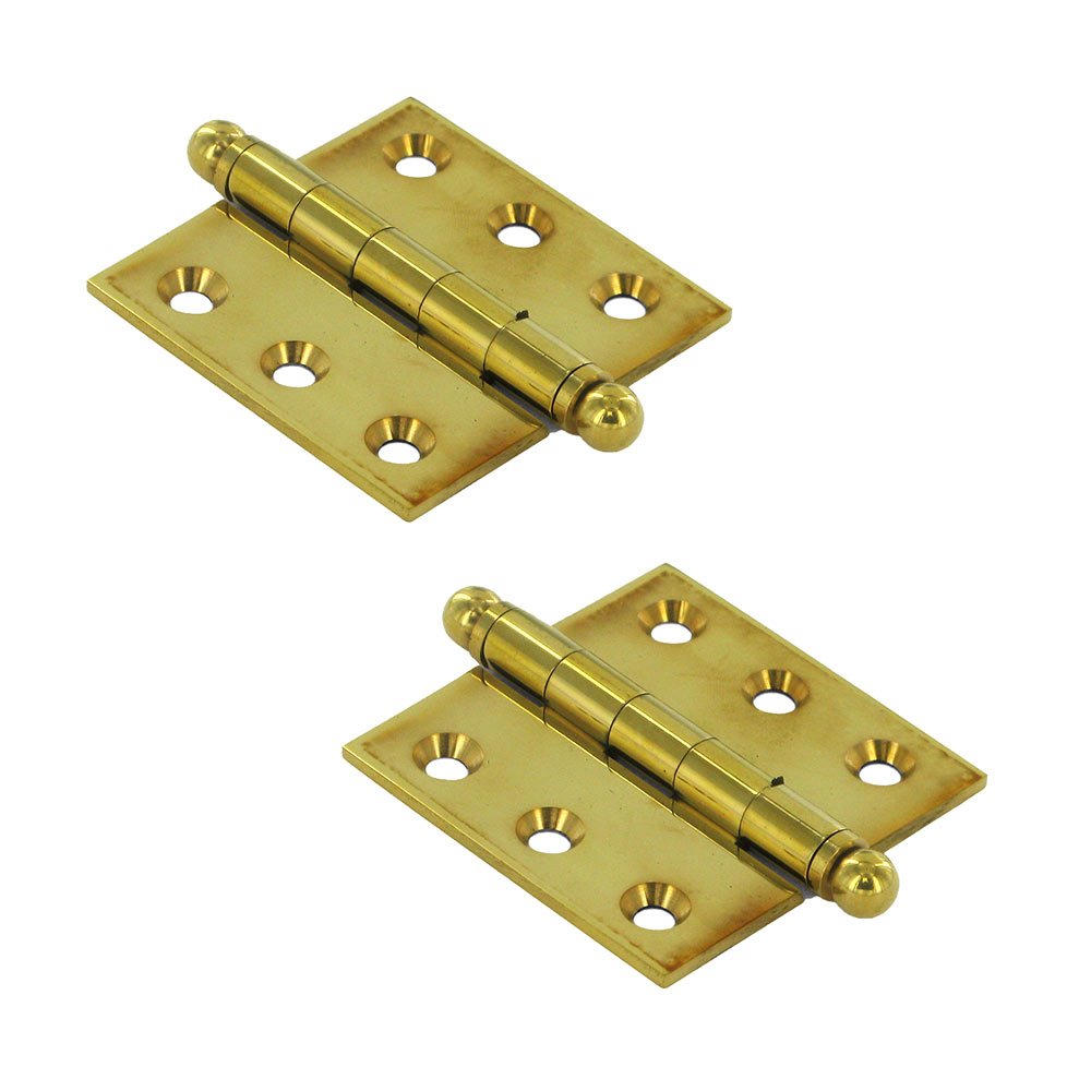 Deltana Solid Brass 2" x 2" Mortise Cabinet Hinge with Ball Tips (Sold as a Pair) in Polished Brass Unlacquered