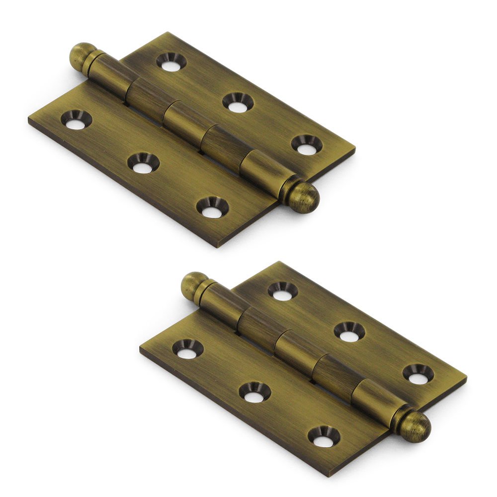 Deltana Solid Brass 2 1/2" x 2" Mortise Cabinet Hinge with Ball Tips (Sold as a Pair) in Antique Brass