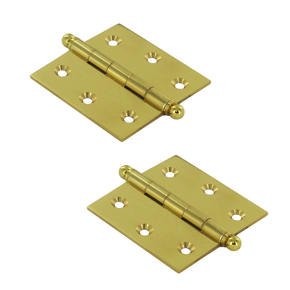 Deltana Solid Brass 2 1/2" x 2 1/2" Mortise Cabinet Hinge with Ball Tips (Sold as a Pair) in Polished Brass