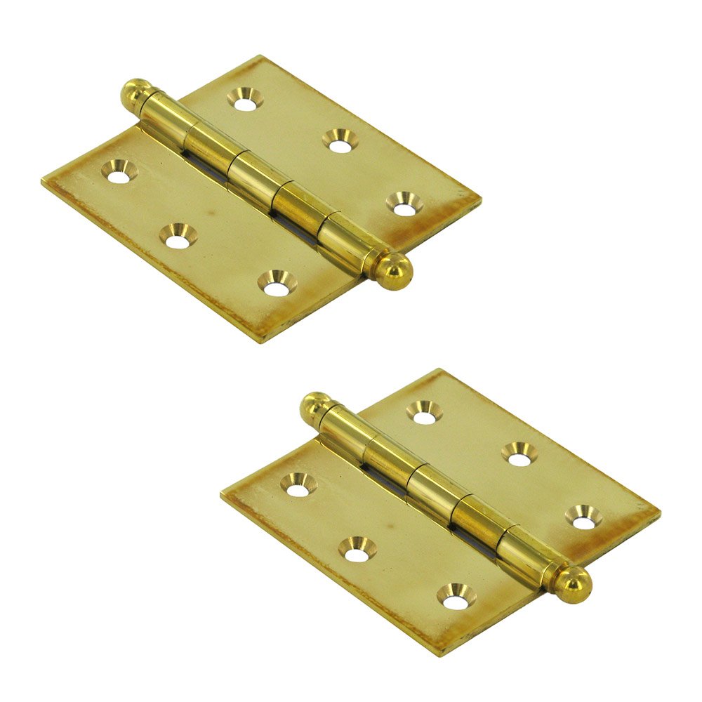 Deltana Solid Brass 2 1/2" x 2 1/2" Mortise Cabinet Hinge with Ball Tips (Sold as a Pair) in Polished Brass Unlacquered
