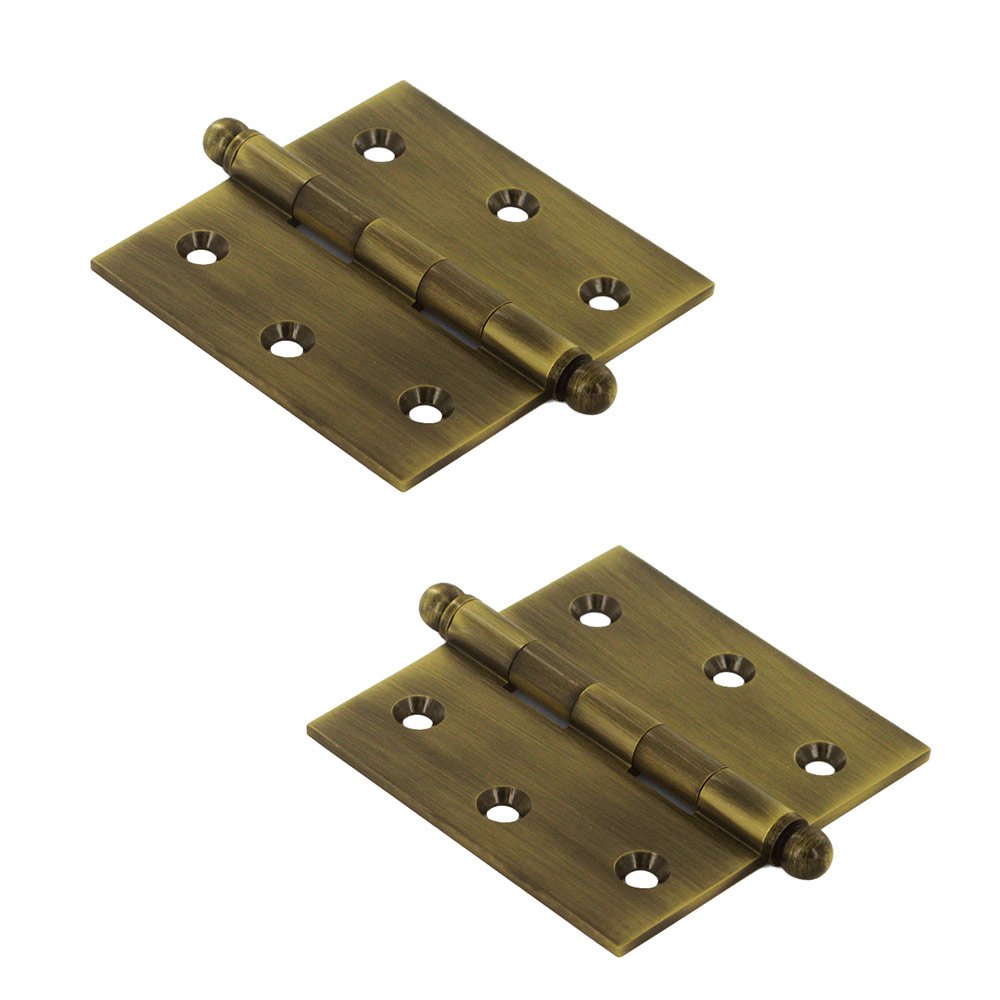 Deltana Solid Brass 2 1/2" x 2 1/2" Mortise Cabinet Hinge with Ball Tips (Sold as a Pair) in Antique Brass