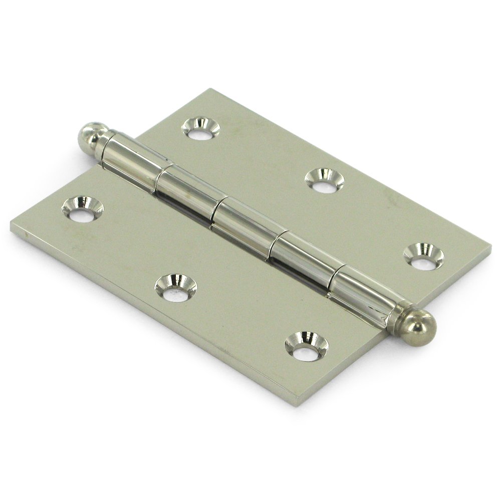 Deltana Solid Brass 3" x 2 1/2" Mortise Cabinet Hinge with Ball Tips (Sold as a Pair) in Polished Nickel