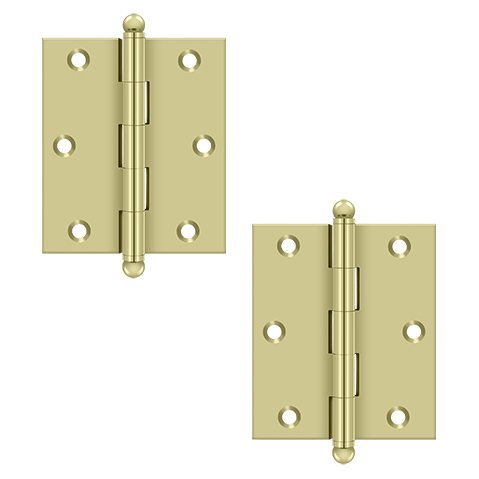 Deltana Solid Brass 3" x 2 1/2" Cabinet Hinge with Ball Tips (Sold as a Pair) in Polished Brass Unlacquered