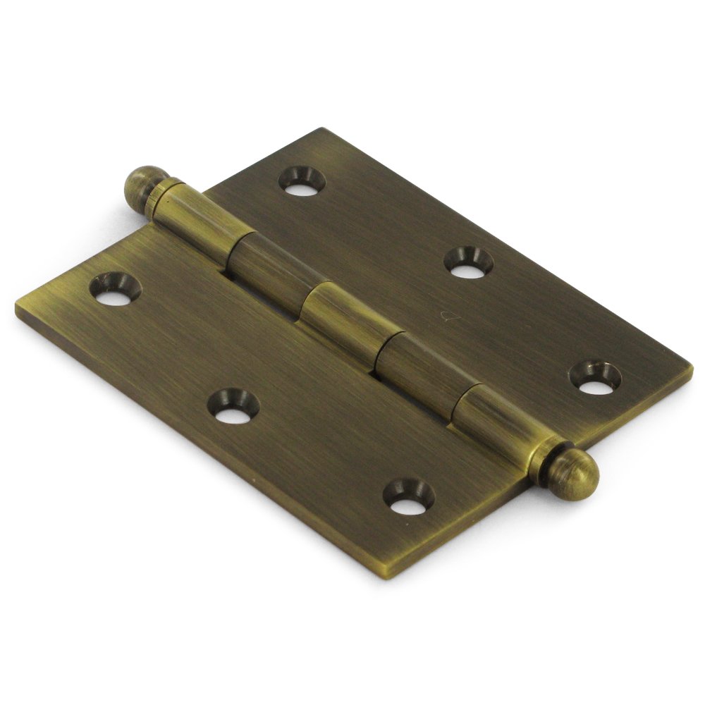 Deltana Solid Brass 3" x 2 1/2" Mortise Cabinet Hinge with Ball Tips (Sold as a Pair) in Antique Brass