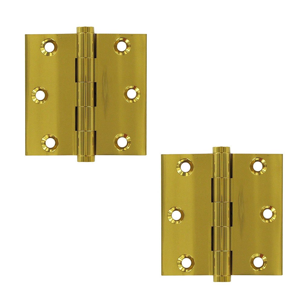 Deltana Solid Brass 3" x 3" Standard Square Lifetime Finish Door Hinge (Sold as a Pair) in PVD Brass