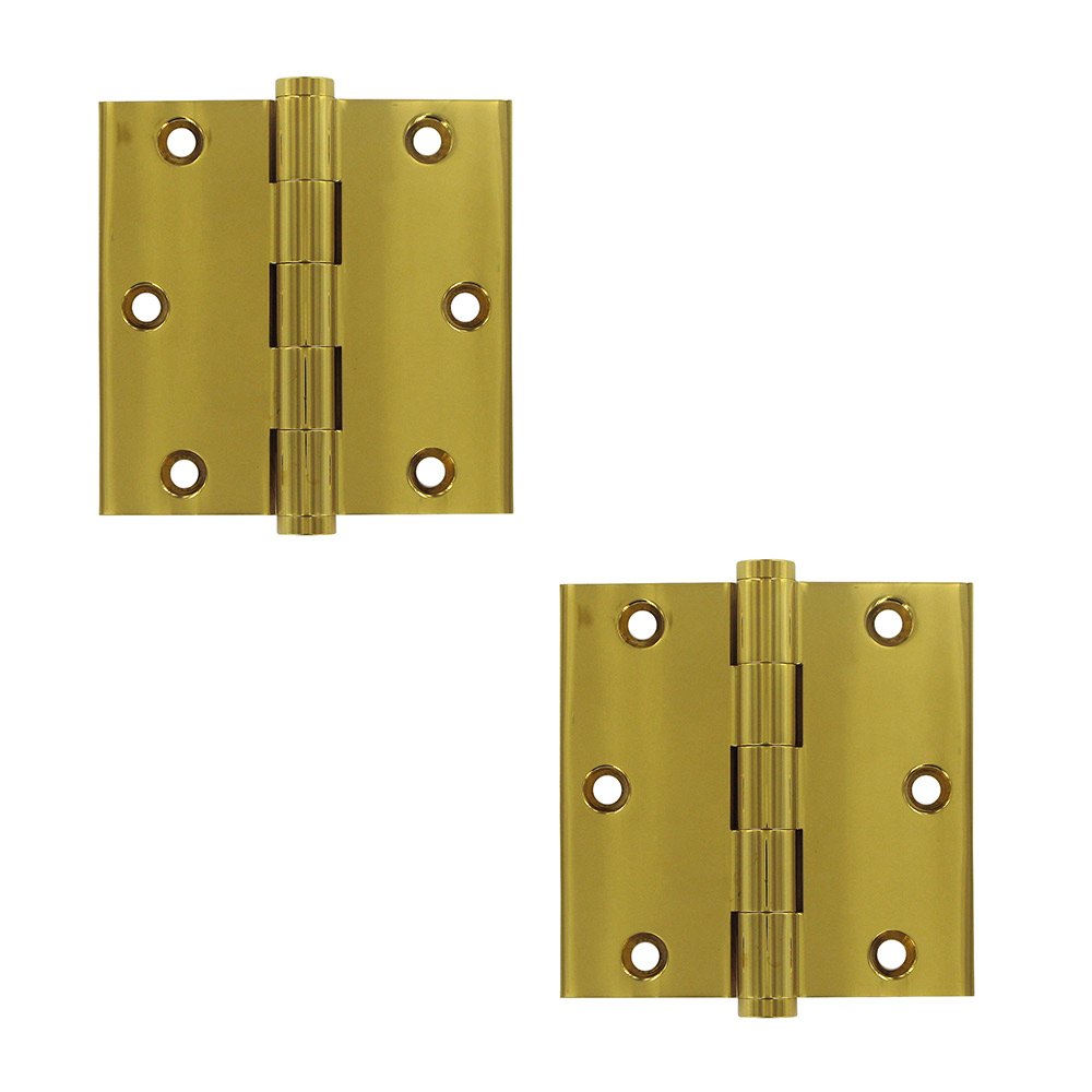 Deltana Solid Brass 3 1/2" x 3 1/2" Standard Square Lifetime Finish Door Hinge (Sold as a Pair) in PVD Brass