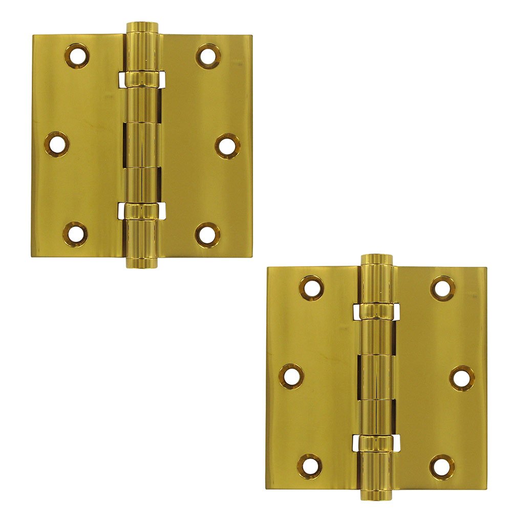 Deltana Solid Brass 3 1/2" x 3 1/2" 2 Ball Bearing Square Lifetime Finish Door Hinge (Sold as a Pair) in PVD Brass