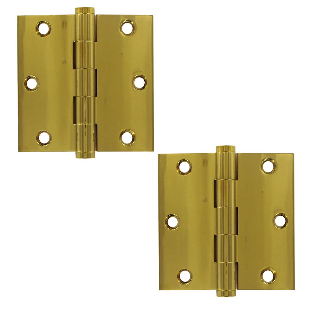 Deltana Solid Brass 3 1/2" x 3 1/2" Residential Square Lifetime Finish Door Hinge (Sold as a Pair) in PVD Brass