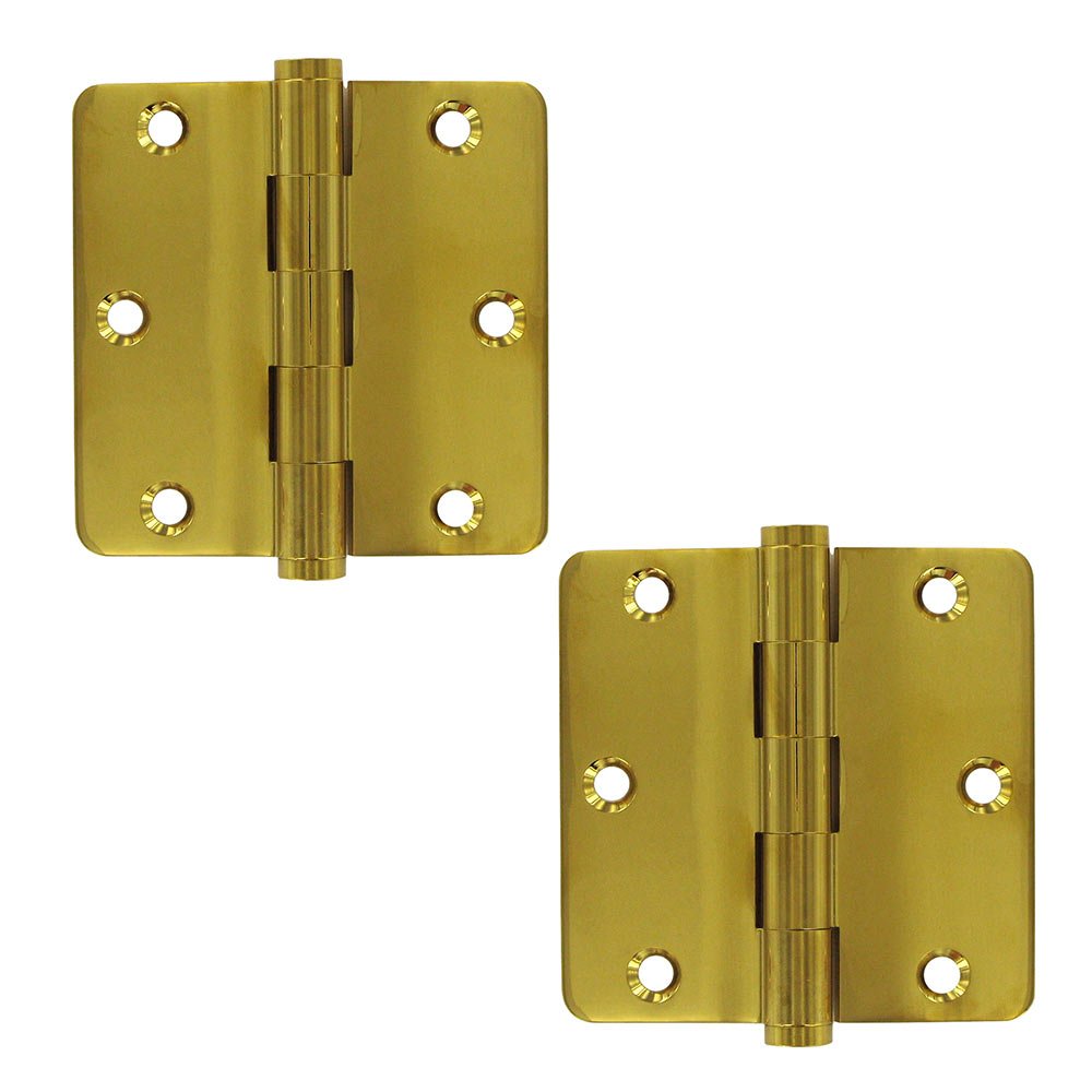 Deltana Solid Brass 3 1/2" x 3 1/2" 1/4" Radius Residential Lifetime Finish Door Hinge (Sold as a Pair) in PVD Brass