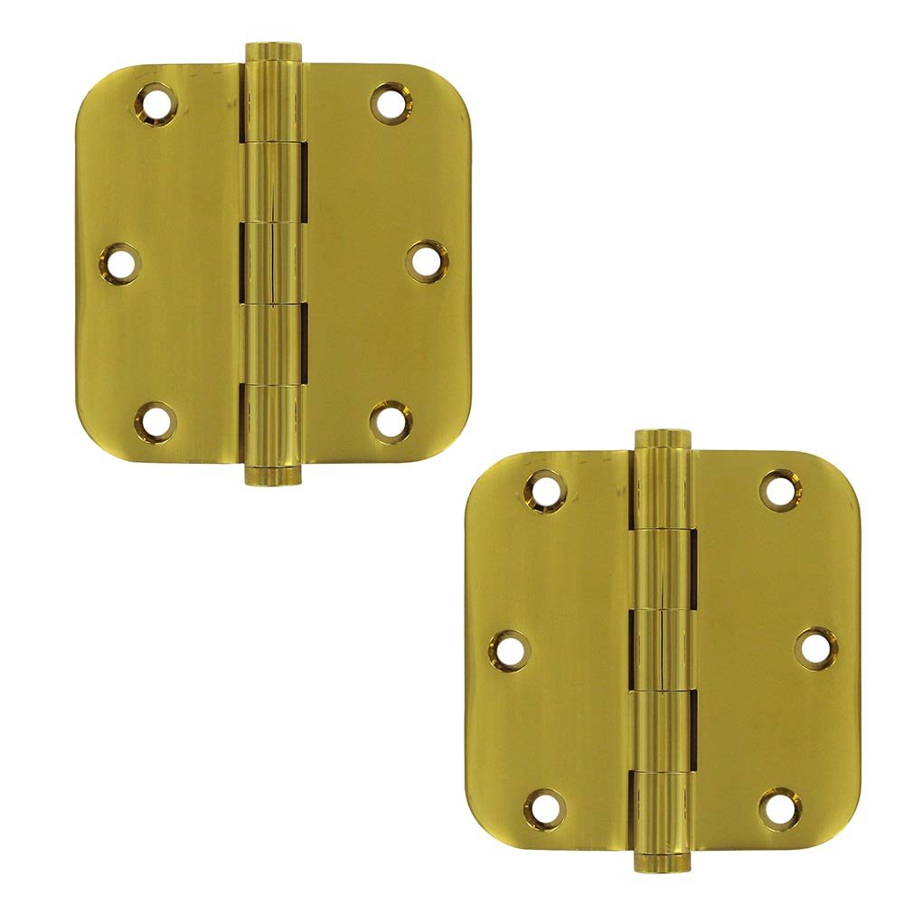 Deltana Solid Brass 3 1/2" x 3 1/2" 5/8" Radius Standard Lifetime Finish Door Hinge (Sold as a Pair) in PVD Brass