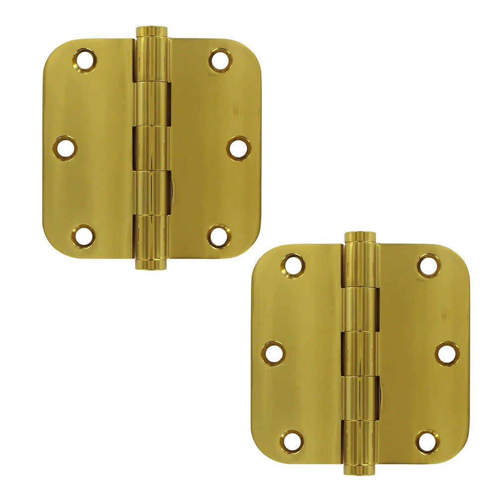 Deltana Solid Brass 3 1/2" x 3 1/2" 5/8" Radius Residential Lifetime Finish Door Hinge (Sold as a Pair) in PVD Brass