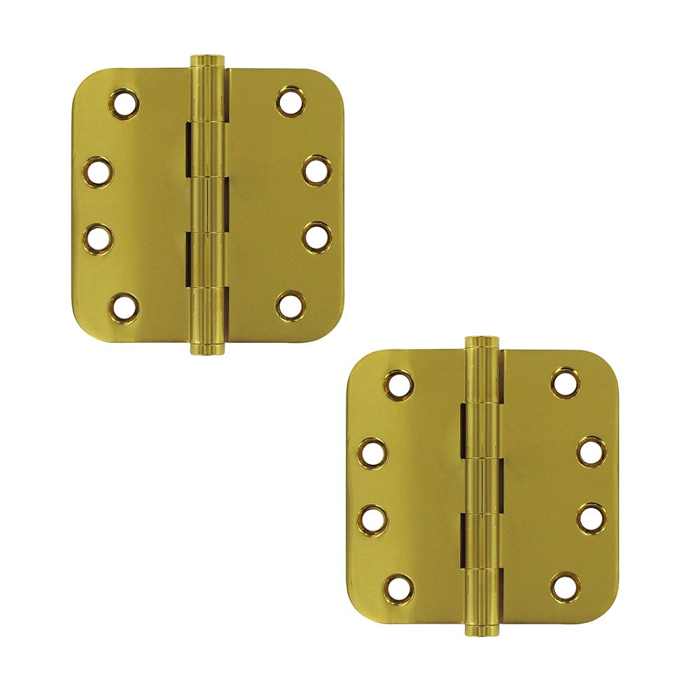 Deltana Solid Brass 4" x 4" 5/8" Radius Standard Lifetime Finish Door Hinge (Sold as a Pair) in PVD Brass