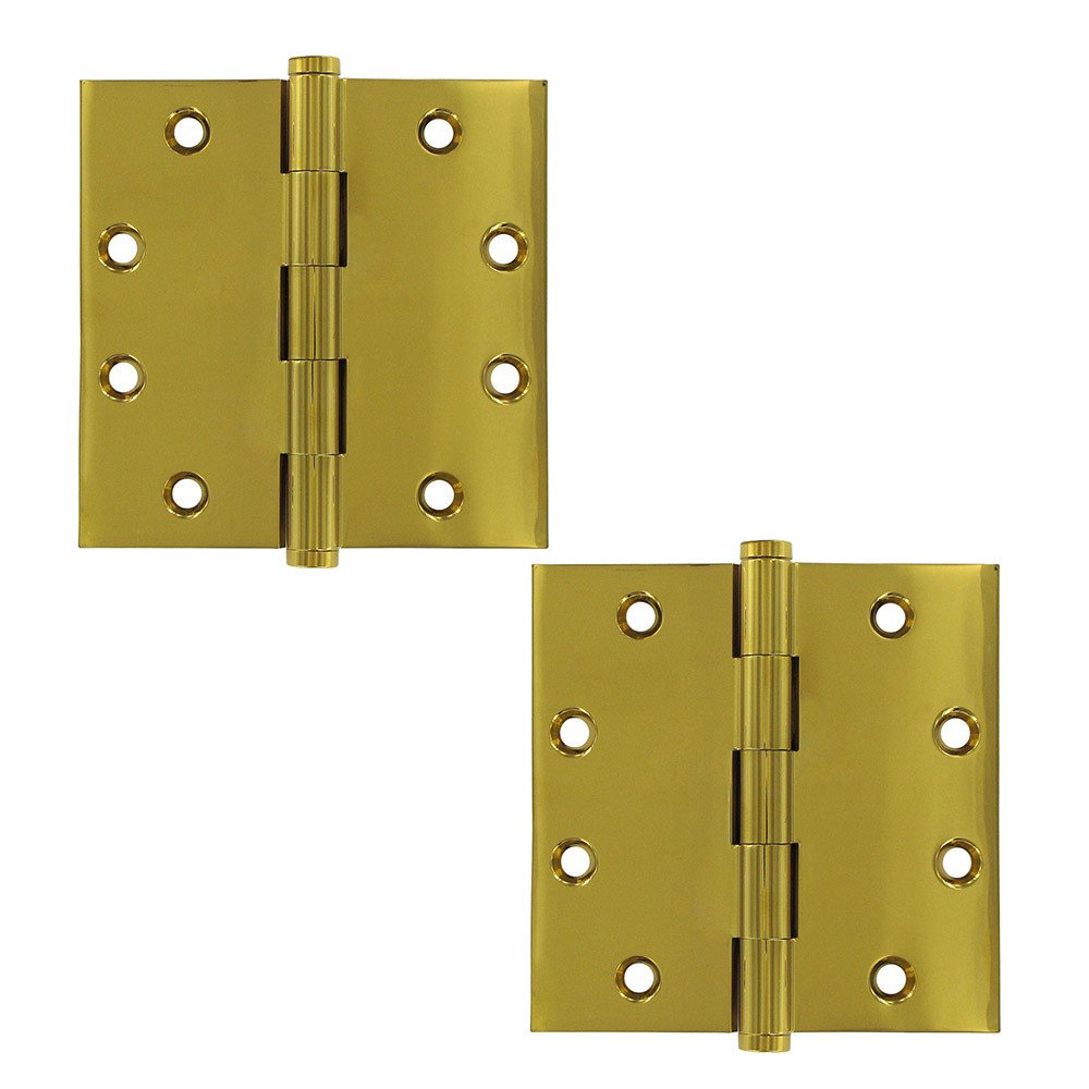 Deltana Solid Brass 4 1/2" x 4 1/2" Standard Square Lifetime Finish Door Hinge (Sold as a Pair) in PVD Brass