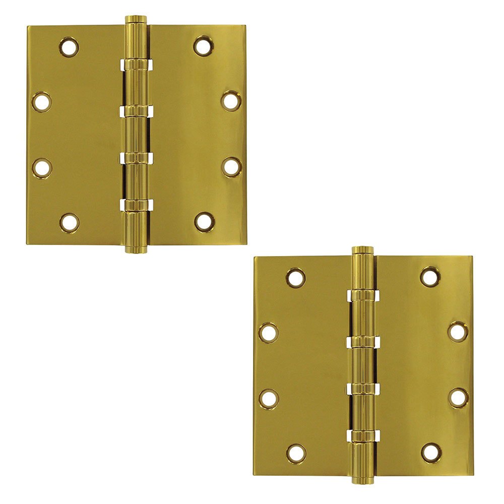 Deltana Solid Brass 5" x 5" 4 Ball Bearing Square Lifetime Finish Door Hinge (Sold as a Pair) in PVD Brass