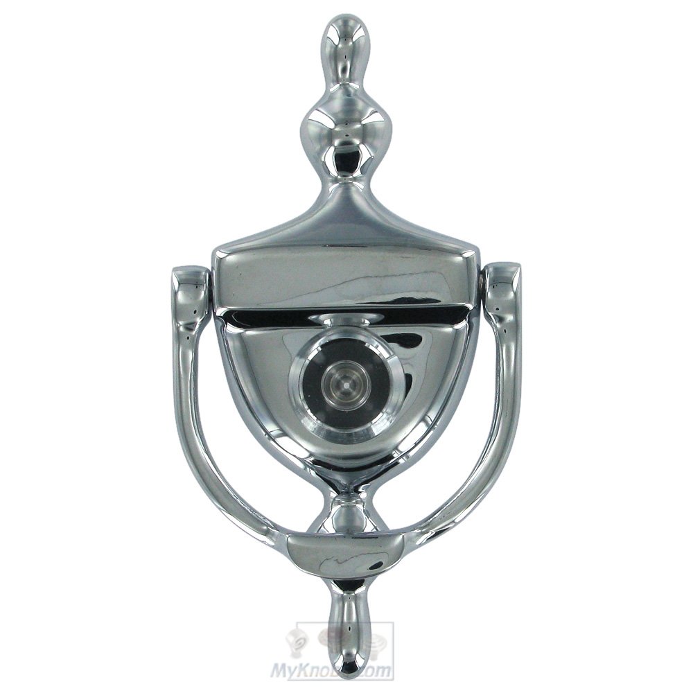 Deltana Solid Brass Door Knocker with Viewer in Polished Chrome