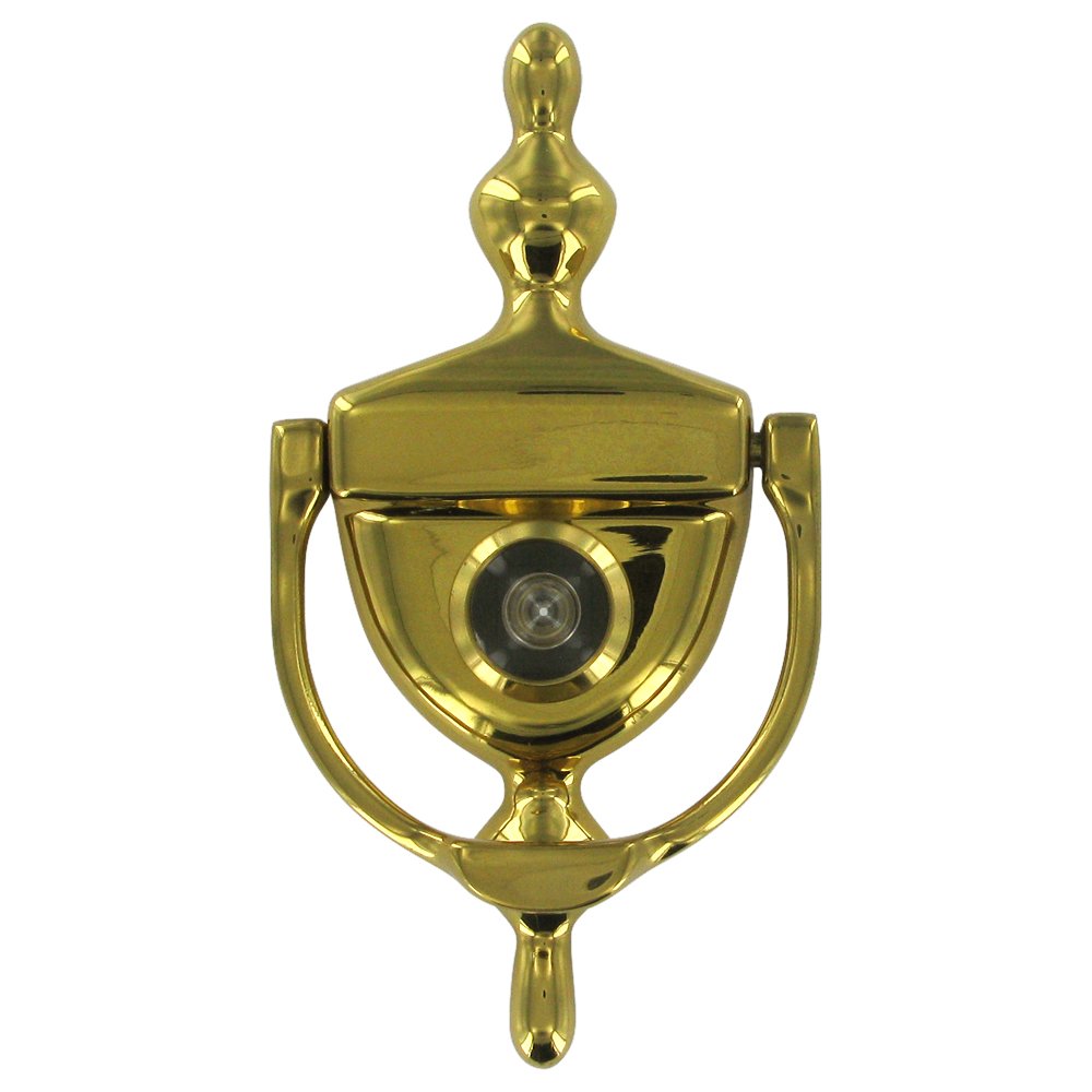 Deltana Solid Brass Door Knocker with Viewer in Polished Brass