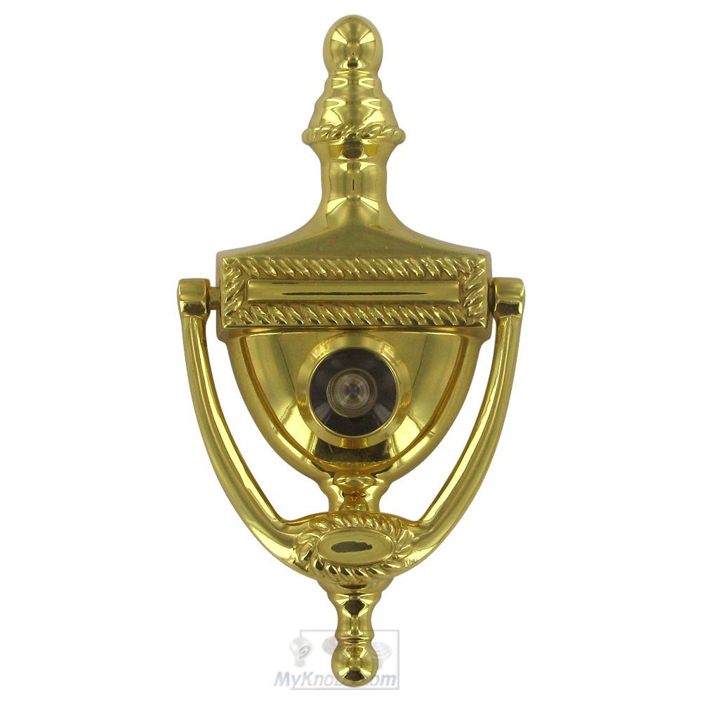 Deltana Solid Brass Victorian Rope Door Knocker with Viewer in Polished Brass