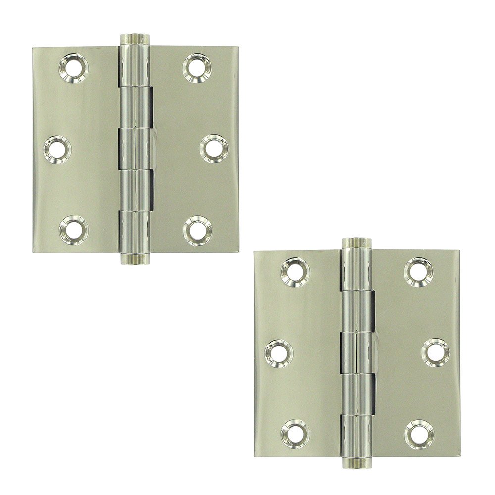 Deltana Solid Brass 3" x 3" Standard Square Door Hinge (Sold as a Pair) in Polished Nickel
