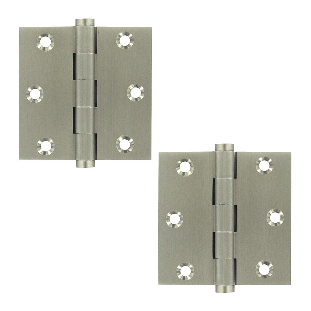 Deltana Solid Brass 3" x 3" Standard Square Door Hinge (Sold as a Pair) in Brushed Nickel