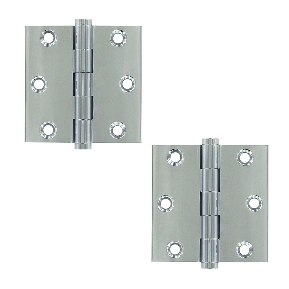 Deltana Solid Brass 3" x 3" Standard Square Door Hinge (Sold as a Pair) in Polished Chrome
