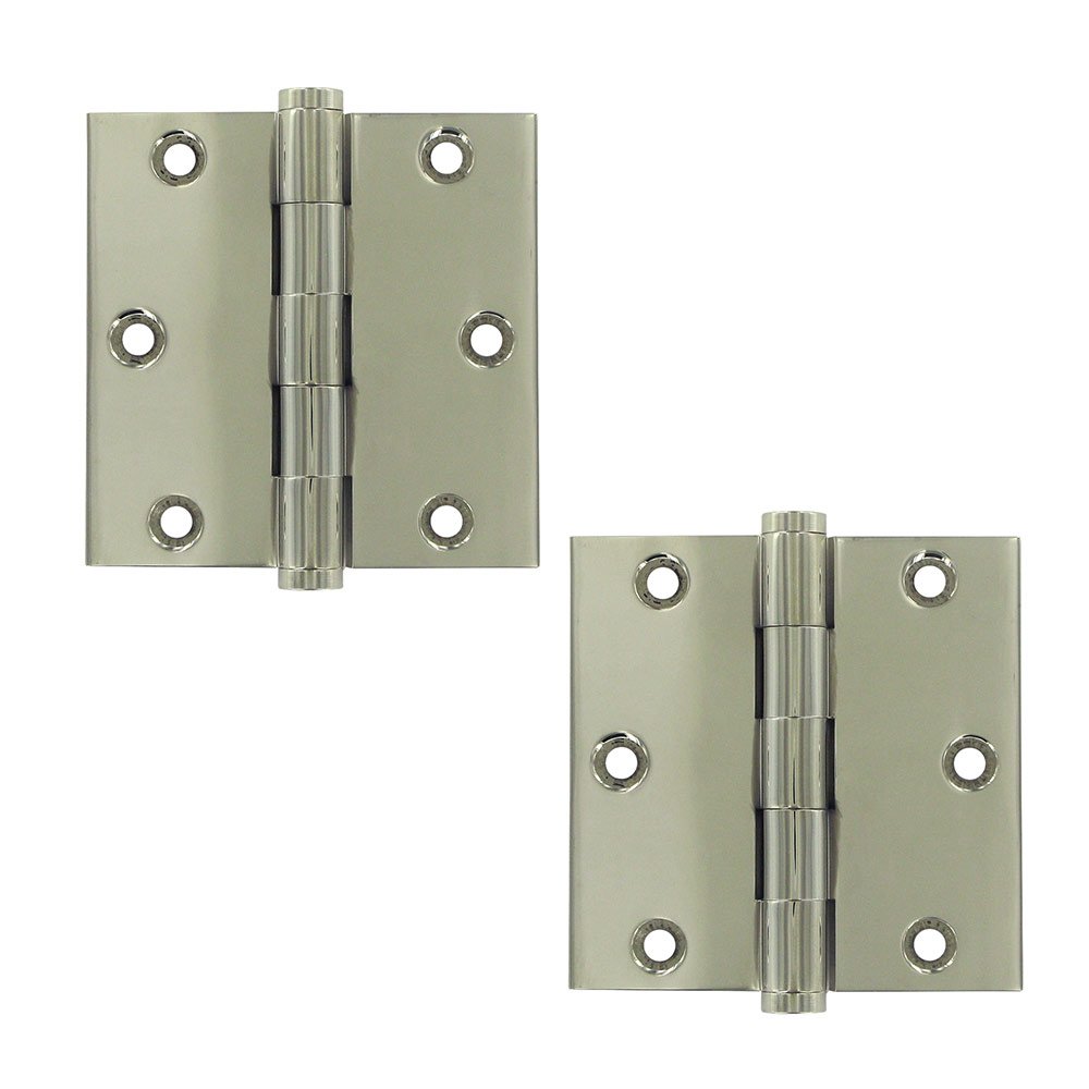 Deltana Solid Brass 3 1/2" x 3 1/2" Standard Square Door Hinge (Sold as a Pair) in Polished Nickel