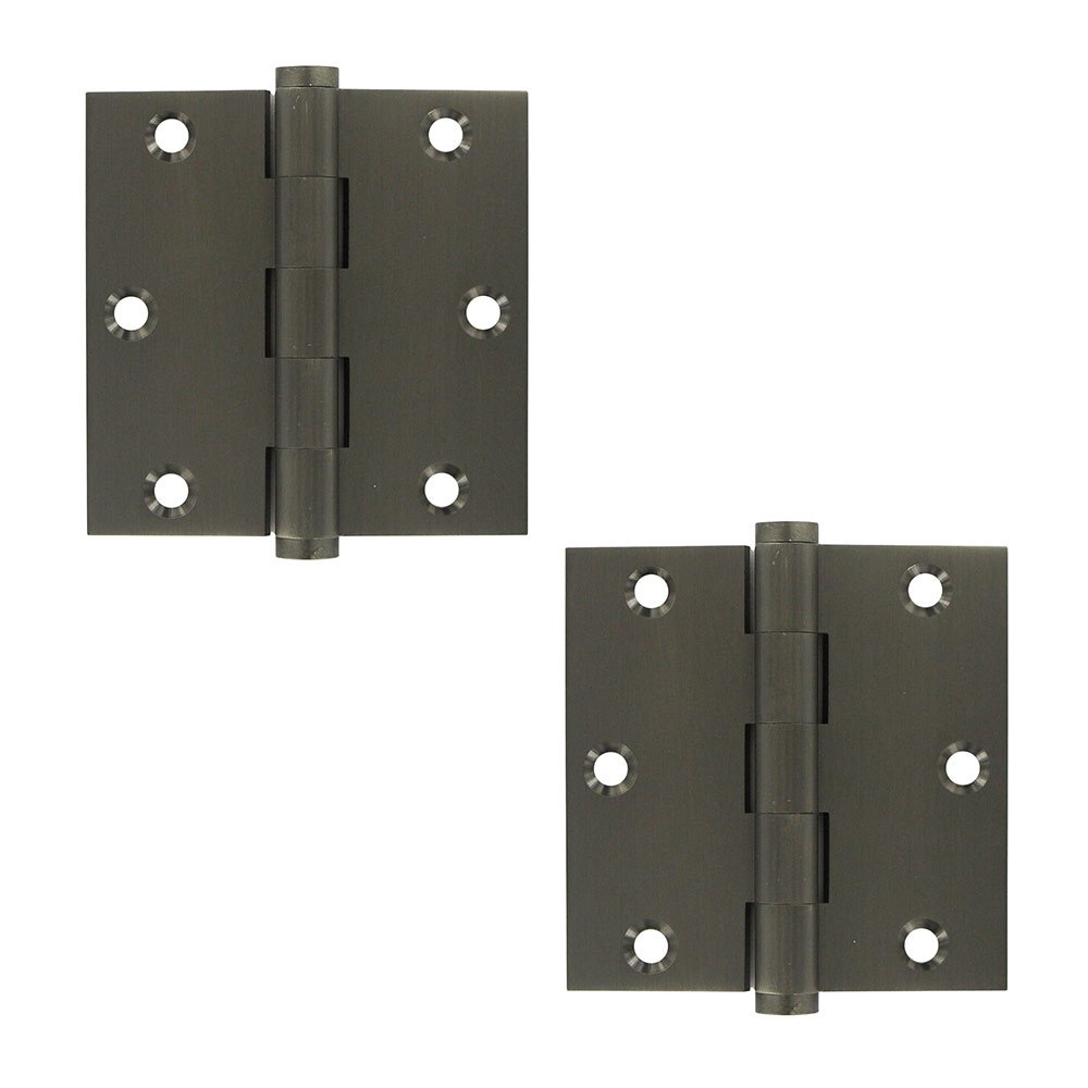 Deltana Solid Brass 3 1/2" x 3 1/2" Residential Square Door Hinge (Sold as a Pair) in Antique Nickel