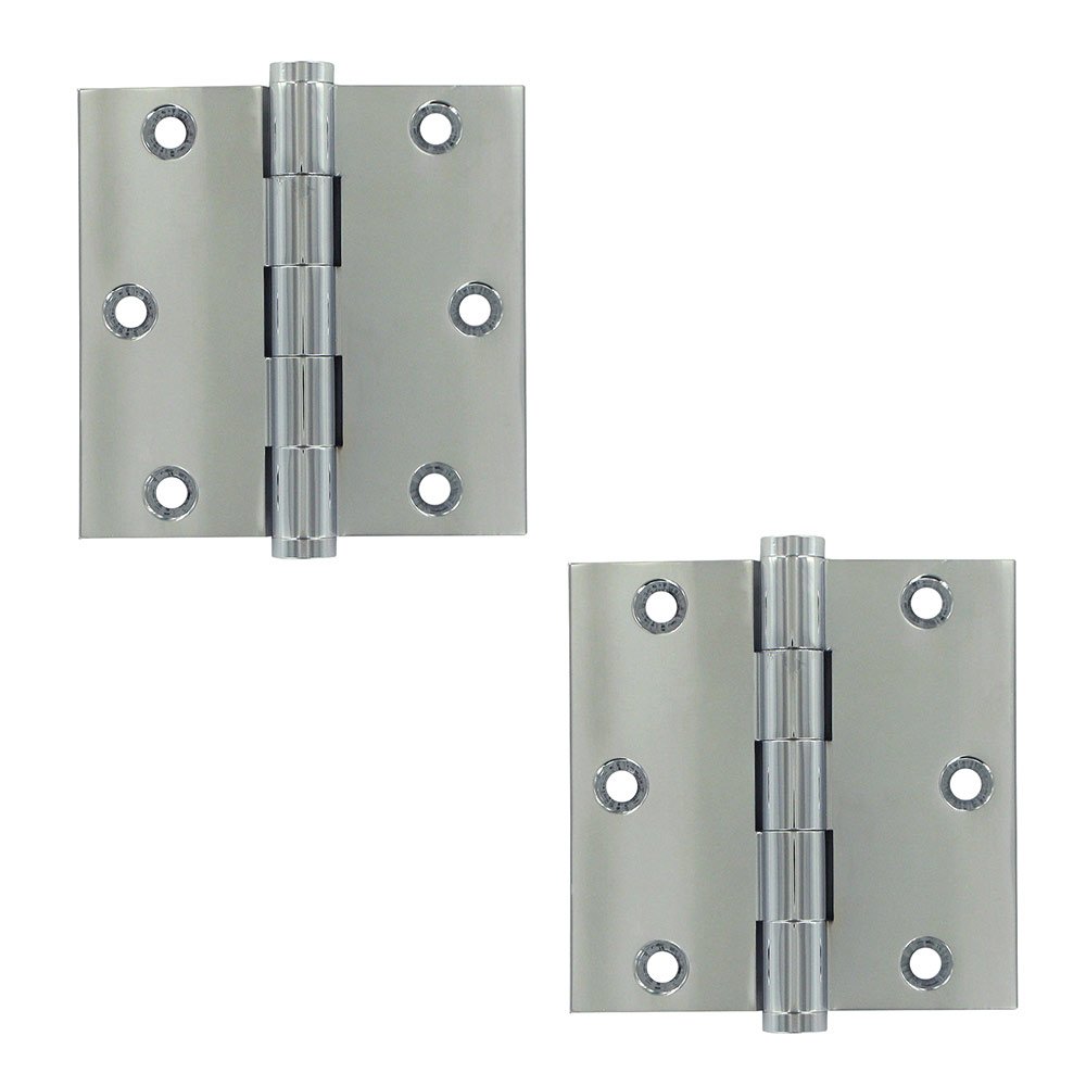 Deltana Solid Brass 3 1/2" x 3 1/2" Standard Square Door Hinge (Sold as a Pair) in Polished Chrome