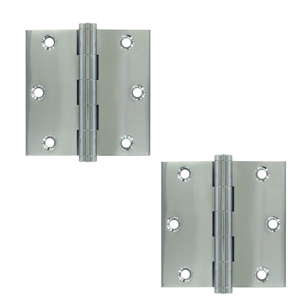 Deltana Solid Brass 3 1/2" x 3 1/2" Residential Square Door Hinge (Sold as a Pair) in Polished Chrome