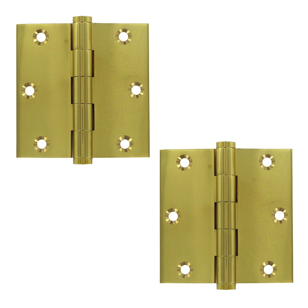 Deltana Solid Brass 3 1/2" x 3 1/2" Residential Square Door Hinge (Sold as a Pair) in Polished Brass