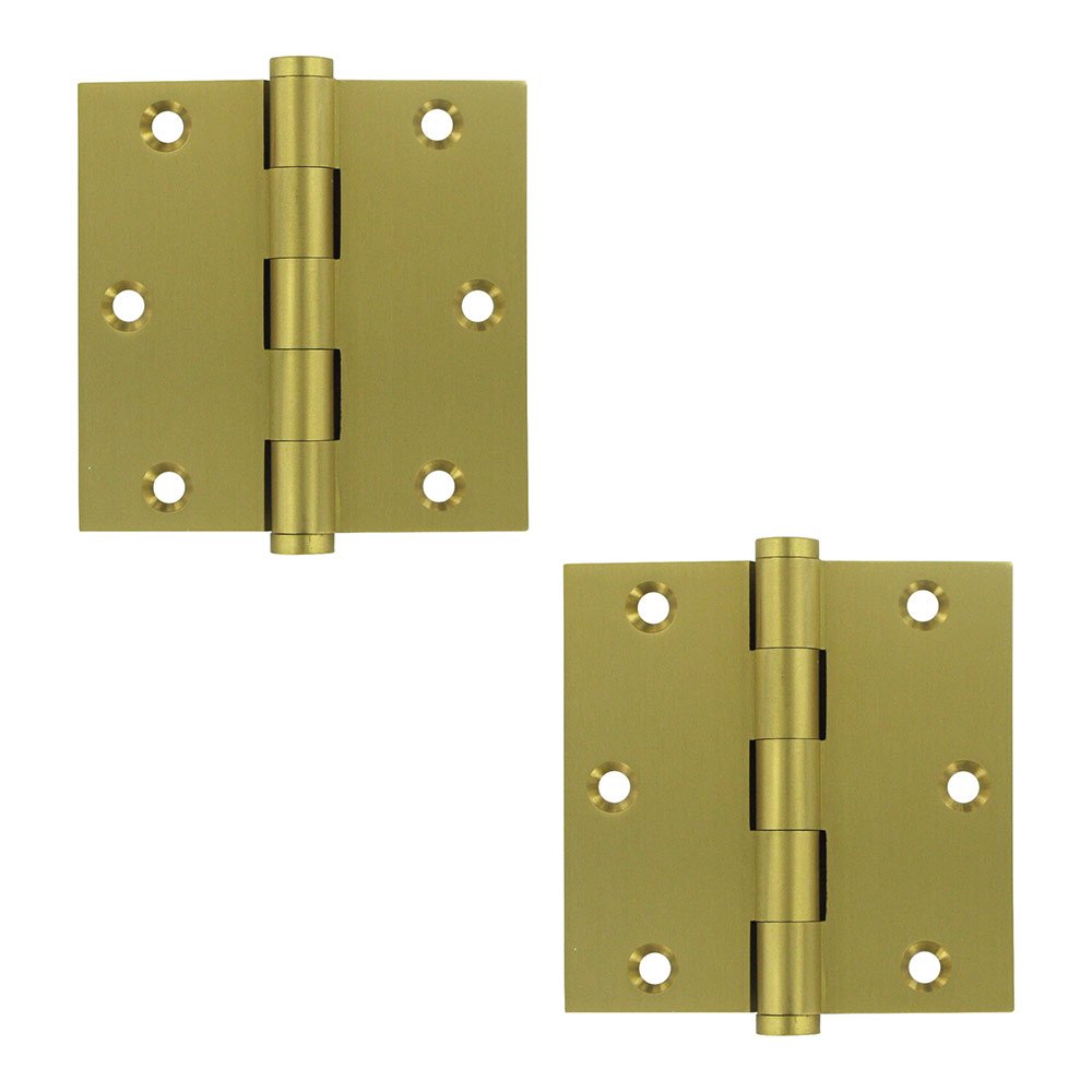 Deltana Solid Brass 3 1/2" x 3 1/2" Standard Square Door Hinge (Sold as a Pair) in Satin Brass