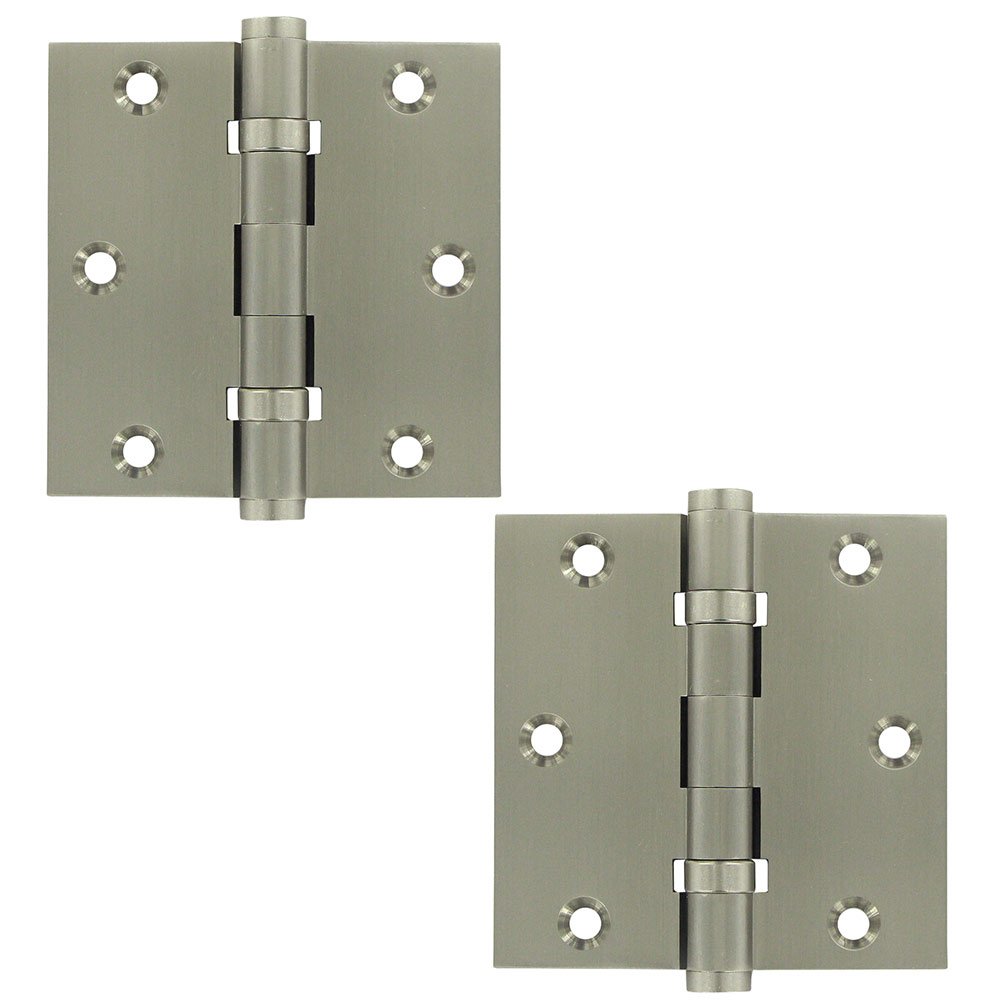 Deltana Solid Brass 3 1/2" x 3 1/2" 2 Ball Bearing Square Door Hinge (Sold as a Pair) in Brushed Nickel
