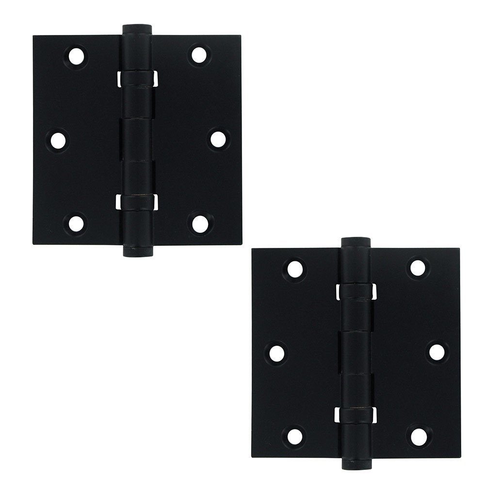 Deltana Solid Brass 3 1/2" x 3 1/2" 2 Ball Bearing Square Door Hinge (Sold as a Pair) in Paint Black