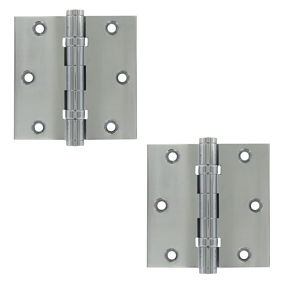 Deltana Solid Brass 3 1/2" x 3 1/2" 2 Ball Bearing Square Door Hinge (Sold as a Pair) in Polished Chrome