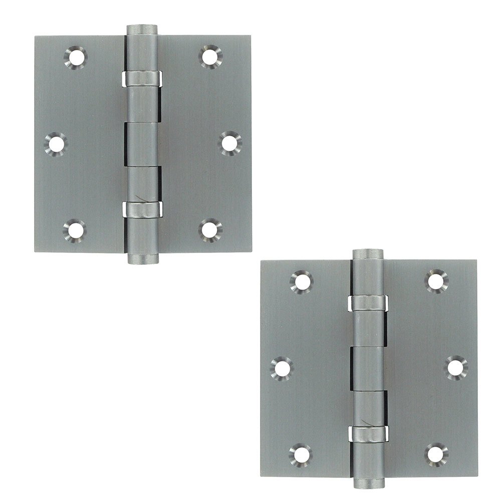 Deltana Solid Brass 3 1/2" x 3 1/2" 2 Ball Bearing Square Door Hinge (Sold as a Pair) in Brushed Chrome