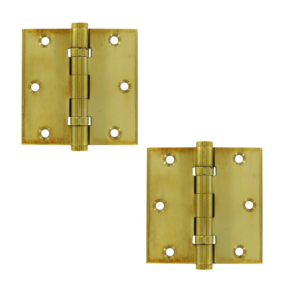 Deltana Solid Brass 3 1/2" x 3 1/2" 2 Ball Bearing Square Door Hinge (Sold as a Pair) in Polished Brass Unlacquered