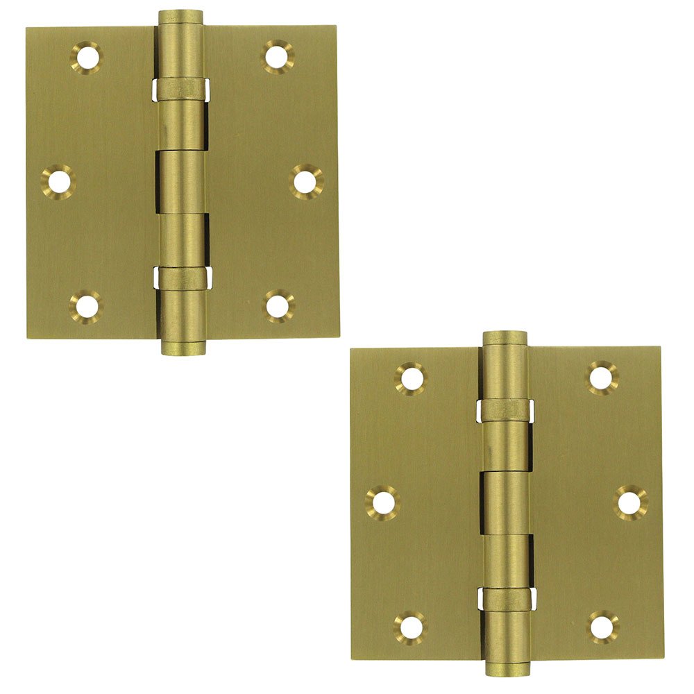 Deltana Solid Brass 3 1/2" x 3 1/2" 2 Ball Bearing Square Door Hinge (Sold as a Pair) in Satin Brass