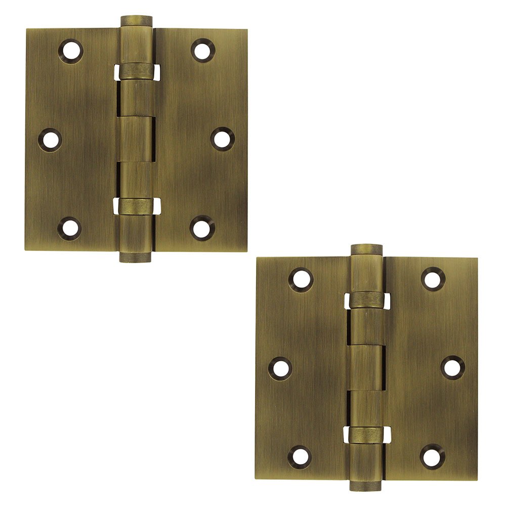 Deltana Solid Brass 3 1/2" x 3 1/2" 2 Ball Bearing Square Door Hinge (Sold as a Pair) in Antique Brass