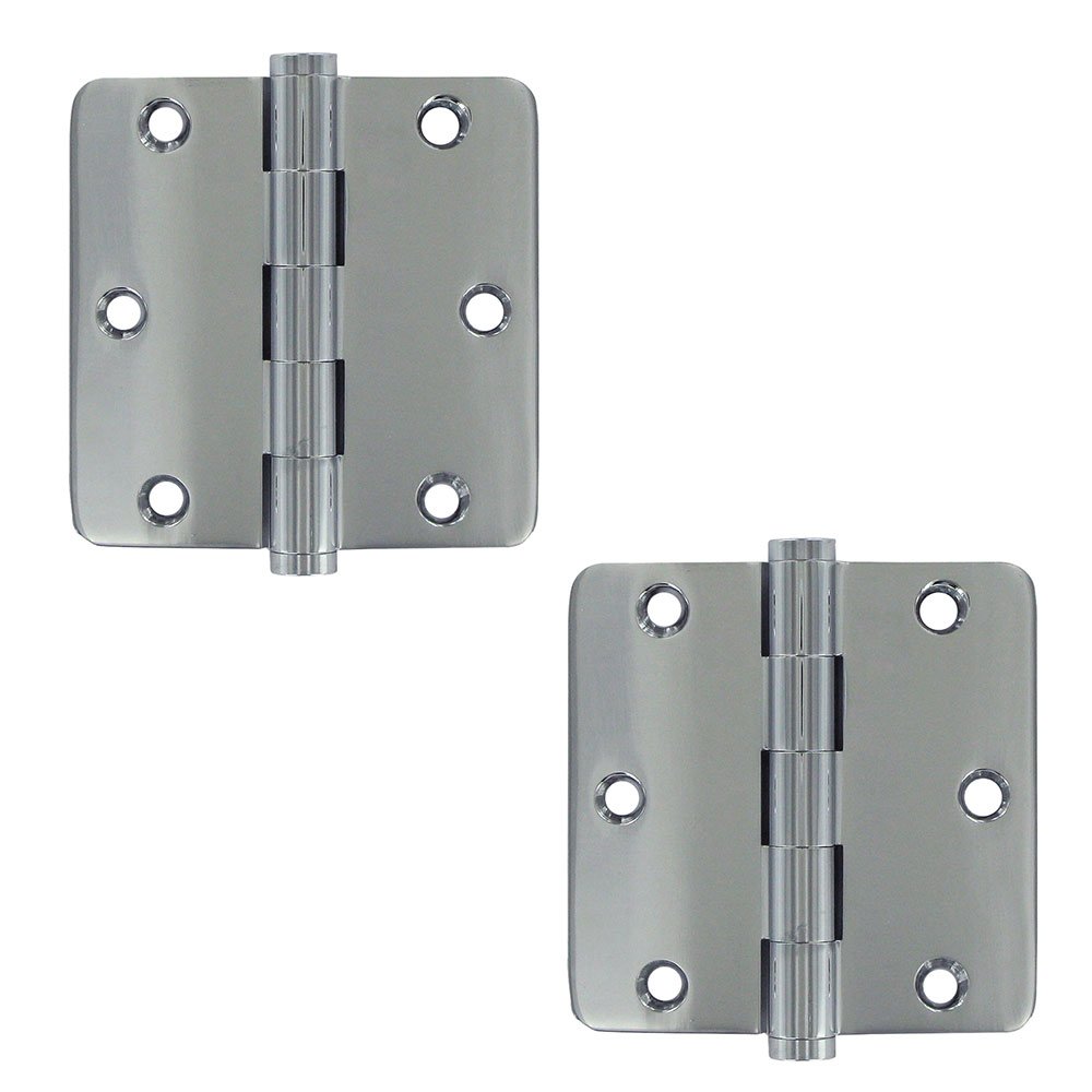 Deltana Solid Brass 3 1/2" x 3 1/2" 1/4" Radius/Standard Door Hinge (Sold as a Pair) in Polished Chrome