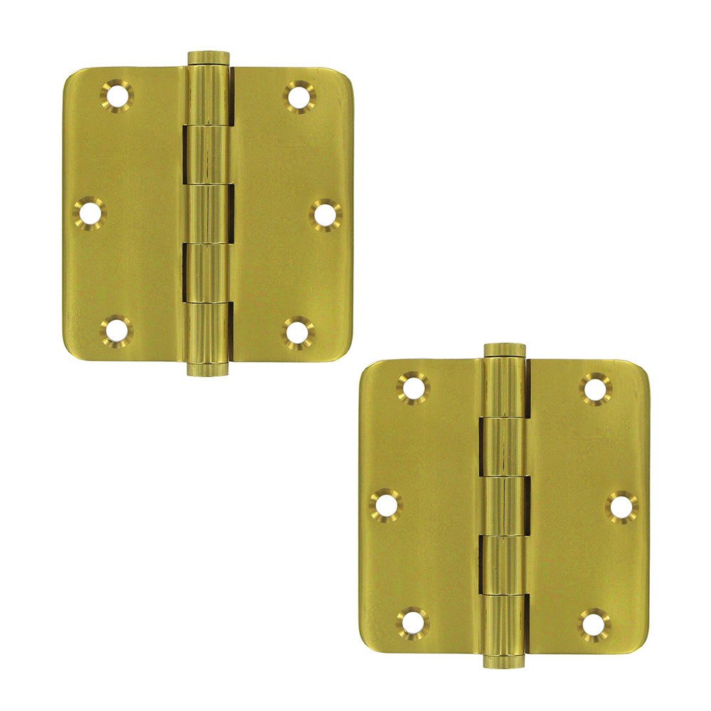Deltana Solid Brass 3 1/2" x 3 1/2" 1/4" Radius/Standard Door Hinge (Sold as a Pair) in Polished Brass