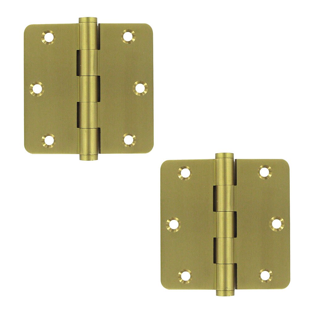 Deltana Solid Brass 3 1/2" x 3 1/2" 1/4" Radius/Standard Door Hinge (Sold as a Pair) in Satin Brass