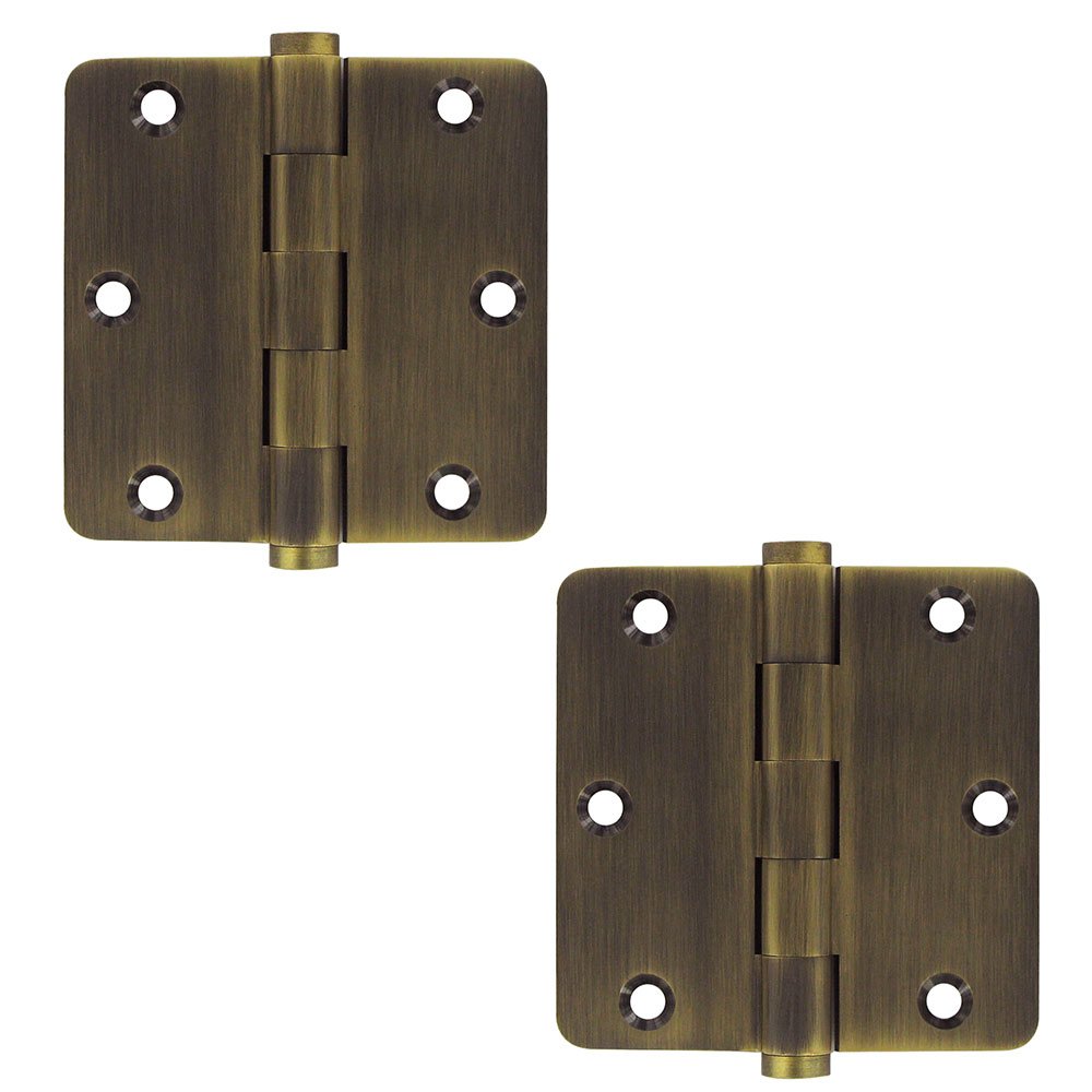 Deltana 3 1/2"x 3 1/2"x 1/4" Radius Hinge (SOLD AS A PAIR) in Antique Brass
